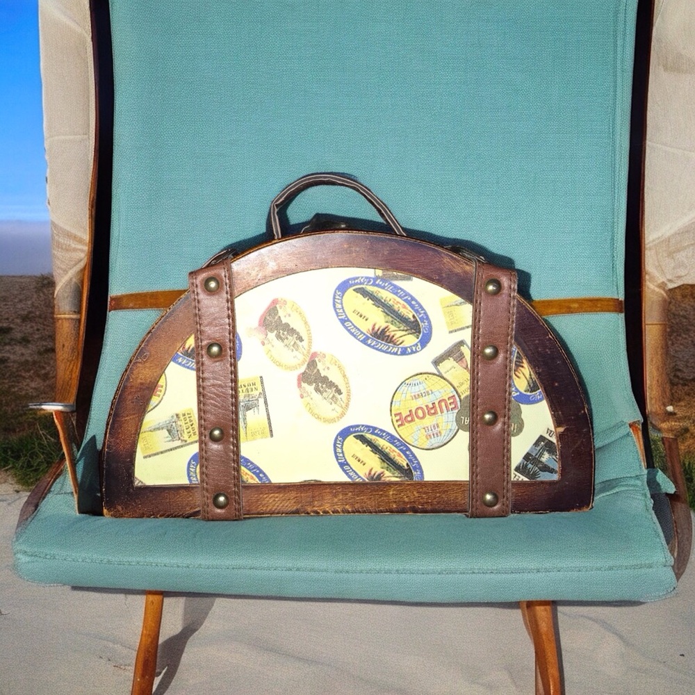 Vintage Half Moon Shaped Wooden Bag